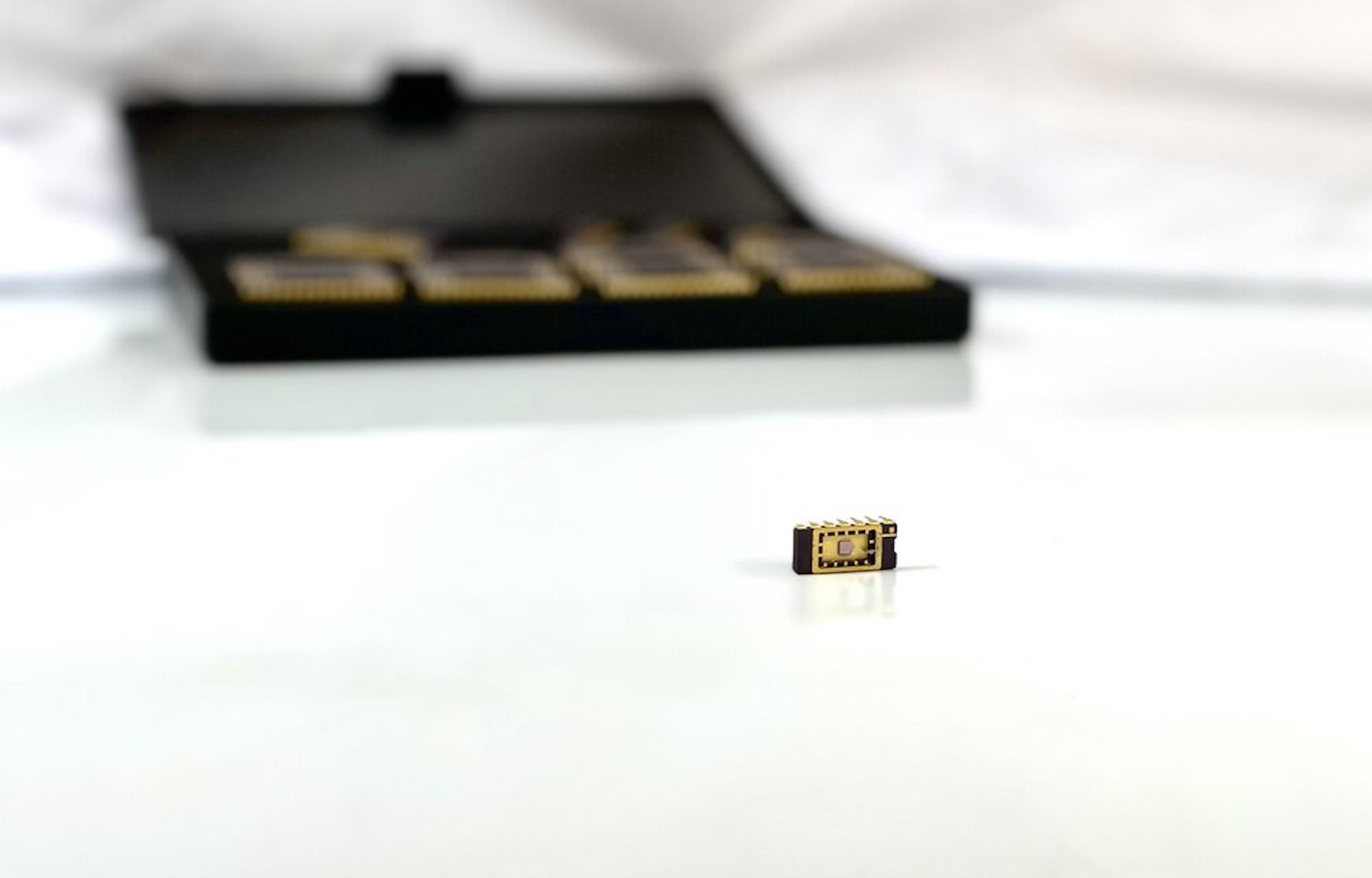 An energy harvesting chip prototype.